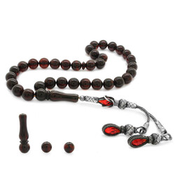 1000 Carat Kazaz Tasseled Globe Cut Fire Red Drop Amber Rosary - 2
