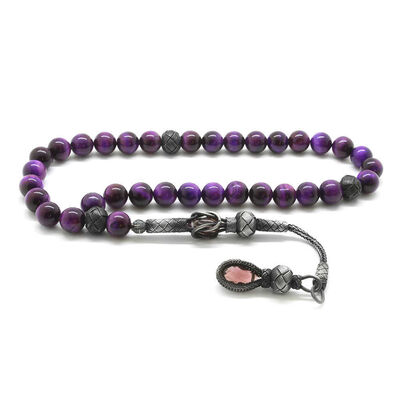 1000 Carat Silver Tassel Tassel Globe Cut Purple Tiger Eye Natural Tasbih Stone - 1