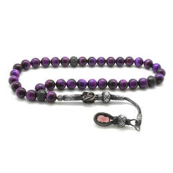 1000 Carat Silver Tassel Tassel Globe Cut Purple Tiger Eye Natural Tasbih Stone - 3