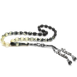 1000 Carats With Double Tassel And Tassel Barley Abbreviation Name Spelled Black Fire Amber Rosary - Thumbnail
