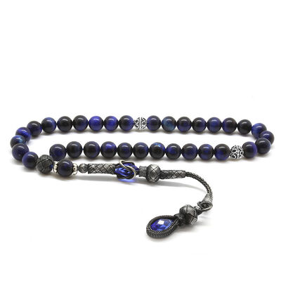 1000 Ct Tasbih Made Of Blue Natural Stone With Spherical Cut Tassel With Hood - 1
