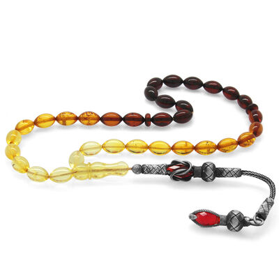 1000Ct Red Solitaire With Yellow Barley Tassel - Red Drop Amber Rosary