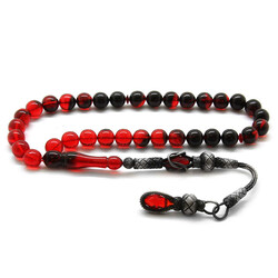 1000K Silver Globe With Tassel And Filter Tassel Red-Black Fire Amber Rosary - Thumbnail