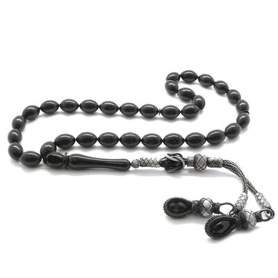 1000K Silver Tasbih Tasbih Barley Cut Black Squeezed Amber Tasbih - 1