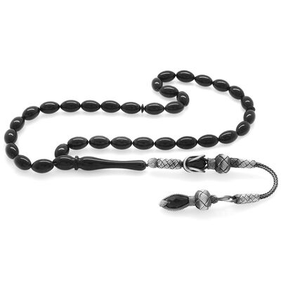 1000K Silver Tasbih Tasbih Barley Cut Black Squeezed Amber Tasbih - 1