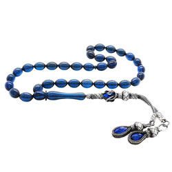 1000K Silver Tasbih Tasbih Barley Cut Navy Blue Squeezed Amber Tasbih - 1