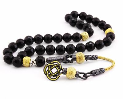 1000k Silver Tasbih Tasbih Facet Sphere Cut Yellow-black Onyx Natural Tasbih Stone - 1