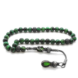 1000k Silver Tasbih Tasbih Sphere Cut Green Tiger's Eye Natural Tasbih Stone - 1