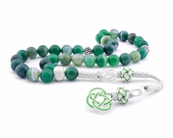 1000k Silver Tasbih Tasbih Sphere Cut Matte Green Agate Natural Tasbih Stone - 1