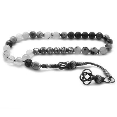 1000k Silver Tasbih Tasbih Spherical Cut and Tasbih Signature Quartz Natural Stone - 1