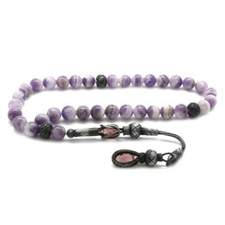 1000k Silver Tassel Tasseled Sphere Cut Amethyst Natural Stone Tasbih Tasbih - 1