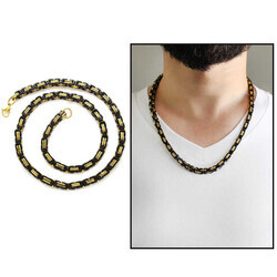 60Cm Extra Thick Black And Gold Model 317L King Steel Choker Chain - Thumbnail