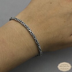 925 Ayar Gümüş 2 mm Erkek Kral Bileklik - 6