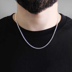 925 Sterling 50Cm 100 Micron Men's Gurmet Chain Necklace - Thumbnail
