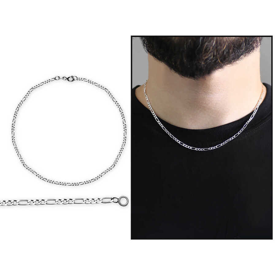 925 Sterling Silver, 45 Cm, 60 Microns, Figaro Men's Chain Necklace