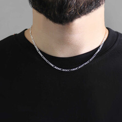 925 Sterling Silver, 45 Cm, 60 Microns, Figaro Men's Chain Necklace - Thumbnail