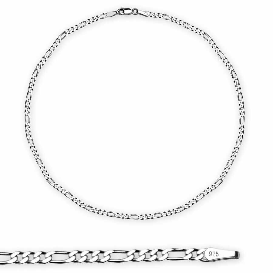 925 Sterling Silver, 50 Cm, 100 Microns, Figaro Men's Chain Necklace