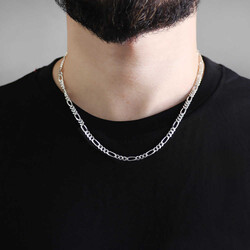 925 Sterling Silver 50 Cm 120 Micron Figaro Silver Men's Chain Necklace - Thumbnail