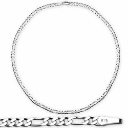 925 Sterling Silver 50 Cm 120 Micron Figaro Silver Men's Chain Necklace - Thumbnail