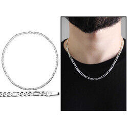 925 Sterling Silver 50 Cm 120 Micron Figaro Silver Men's Chain Necklace