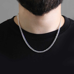 925 Sterling Silver, 50 Cm, 120 Microns, Gurmet Men's Chain Necklace - Thumbnail