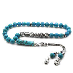 925 sterling silver armored sphere with tassels name written in turquoise natural stone tasbih - 2