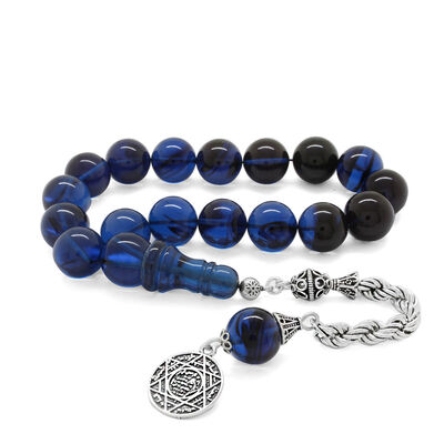 925 Sterling Silver Cord With Tassel, Blue-Black Corrugated Amber Rose Garden Efe - 1