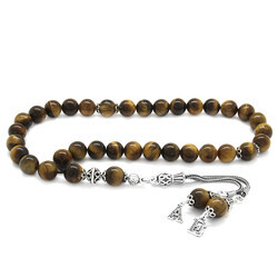 925 Sterling Silver Double Letters, Tassel, Spherical Cut, Natural Stone Hooded, Tasbih - 2