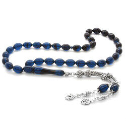 925 Sterling Silver Double Tassel Barley Filtered Blue Black Amber Rosary - 2