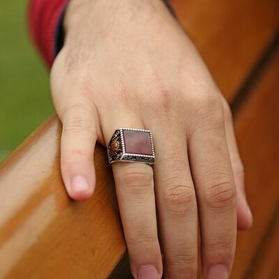 925 Sterling Silver Emblem And Tughra Agate Ring