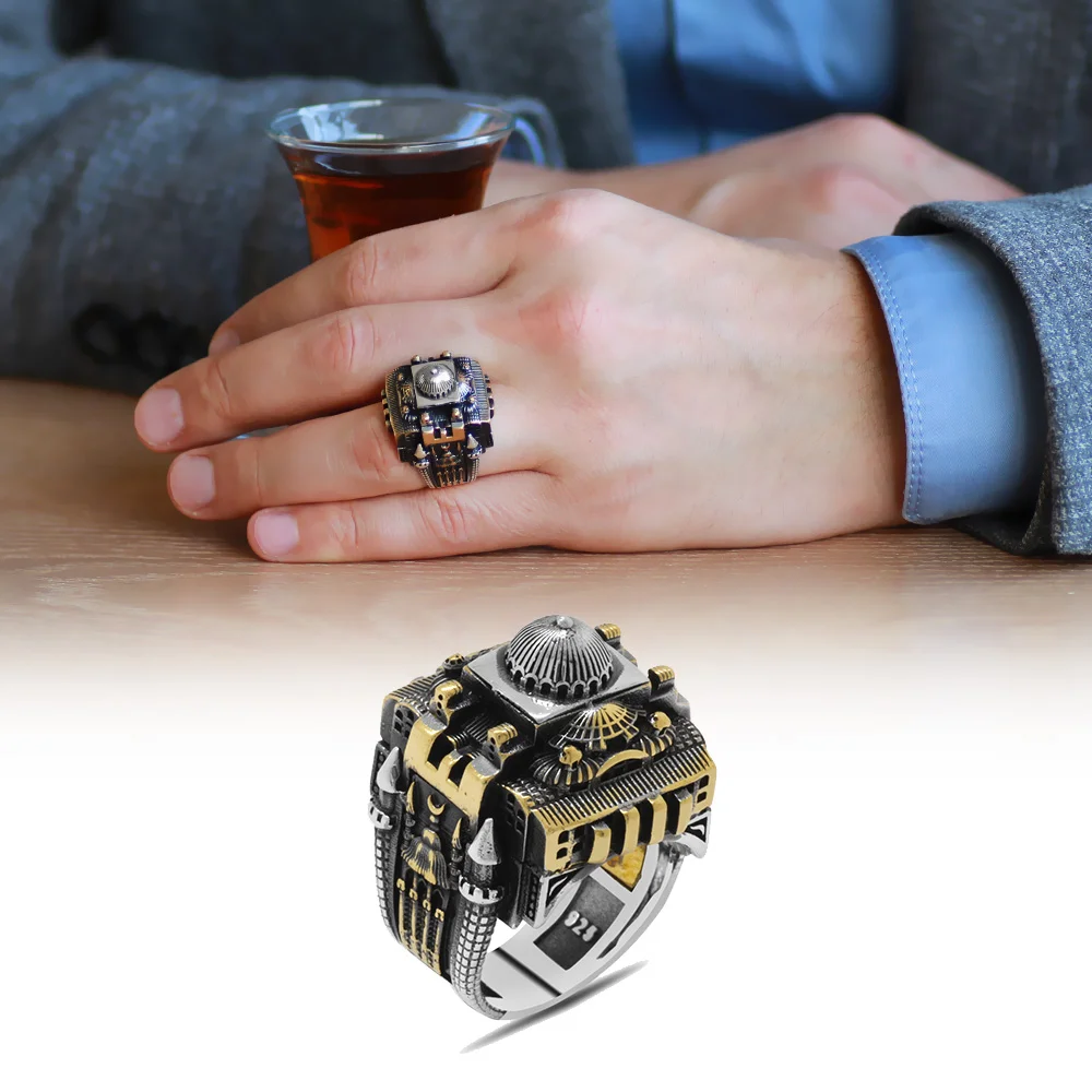 925 Sterling Silver Men's Ring With Ayasofya-i Kebir Mosque Design - 2