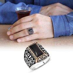 925 Sterling Silver Mens Ring With Black Onyx Motif - Thumbnail