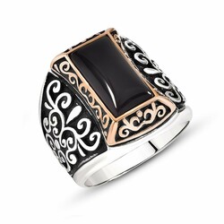 925 Sterling Silver Mens Ring With Black Onyx Motif - Thumbnail