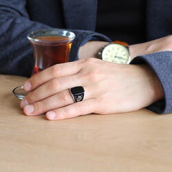 925 Sterling Silver Mens Ring With Black Onyx Written By Elif Vav - 2