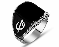 925 Sterling Silver Mens Ring With Black Onyx Written By Elif Vav - 3