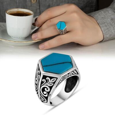 925 Sterling Silver Men's Ring With Black Zirconia Stone - 2