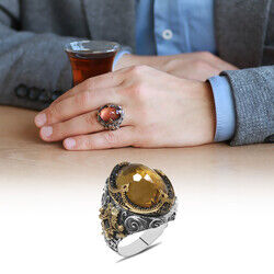 925 Sterling Silver Mens Ring With Crown Design Faceted Zultanite Stone