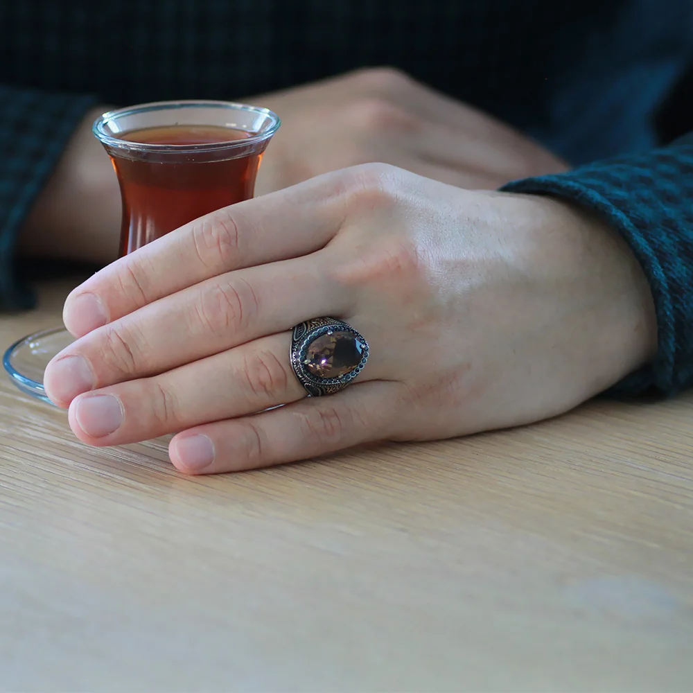 925 Sterling Silver Men's Ring with Facet Zultanite Stones and Micro Stone Set - 2