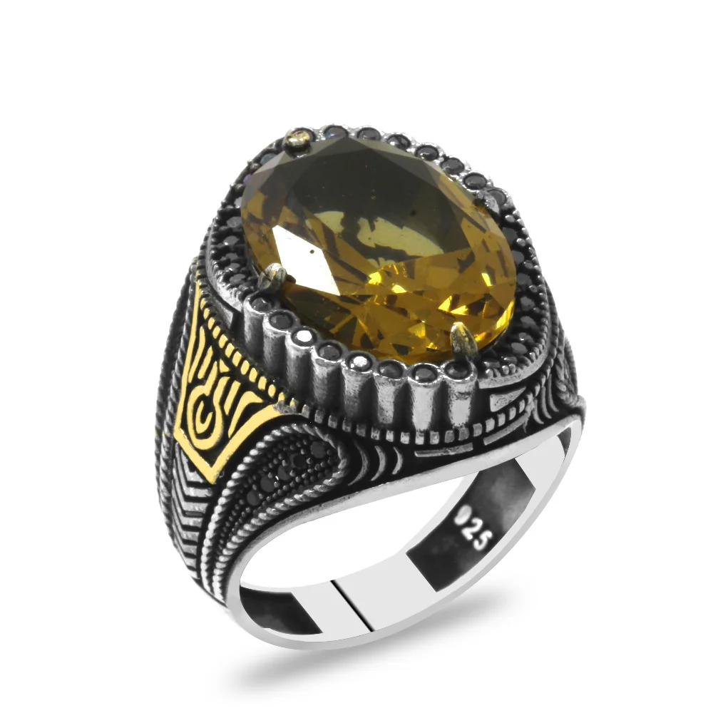 925 Sterling Silver Men's Ring with Facet Zultanite Stones and Micro Stone Set - 3