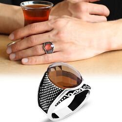 925 Sterling Silver Mens Ring With Gift Box And Dots Embroidered Sultanite Stone - Thumbnail