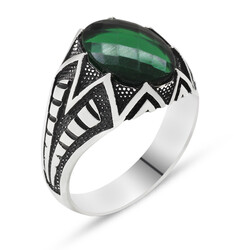 925 Sterling Silver Mens Ring With Green Zirconia Stone - 2