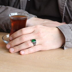 خاتم رجالي من الفضة الإسترليني عيار 925 مرصع بحجر الزركونيا الأخضر - 3
