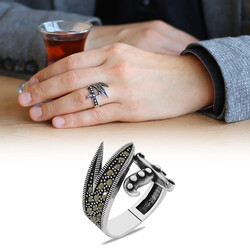 925 Sterling Silver Mens Ring With Marcasite Stone Embedded İn Zulfiqar Design - 1