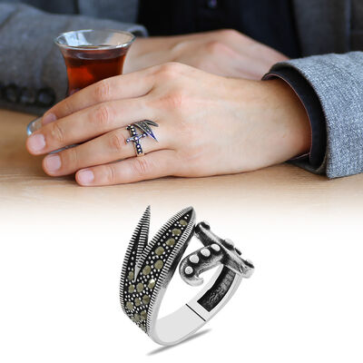 925 Sterling Silver Mens Ring With Marcasite Stone Embedded İn Zulfiqar Design - 1