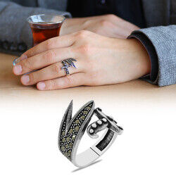 925 Sterling Silver Mens Ring With Marcasite Stone Embedded İn Zulfiqar Design - 4