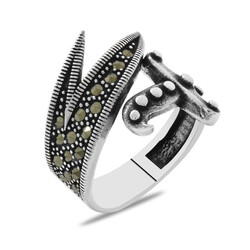 925 Sterling Silver Mens Ring With Marcasite Stone Embedded İn Zulfiqar Design - Thumbnail