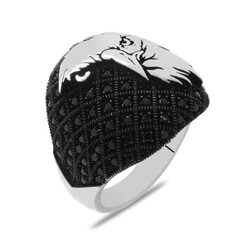 925 Sterling Silver Mens Ring With Micro Stone Eagle Design - Thumbnail