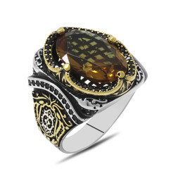 925 Sterling Silver Mens Ring With Soft Faceted Zultanite And Micro Stone Bezel - Thumbnail
