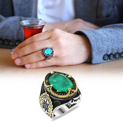 925 Sterling Silver Mens Ring With Soft Green Paraiba Stone