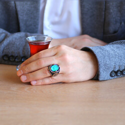 925 Sterling Silver Mens Ring With Soft Green Paraiba Stone - 2